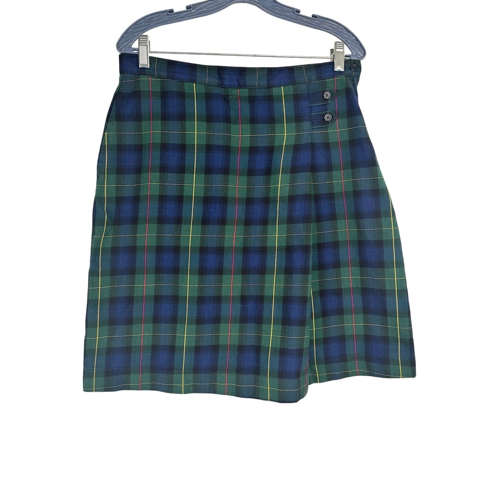 Lands End Womens Tartan Plaid Green Navy Skirt Size 9 Preppy Academia Heritage
